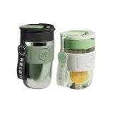 Infused Silver Insulated Cup 400ML+Soft Mist Green Glass Cup 360ML Set