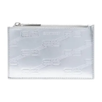 Balenciaga Calfskin Coin Purse Card Clip Card Holder Men's Silver