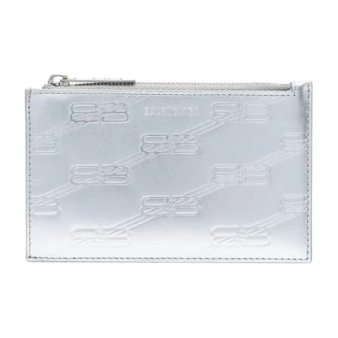 Balenciaga Calfskin Coin Purse Card Clip Card Holder Men's Silver-0