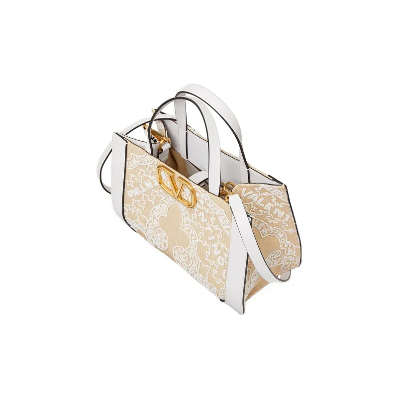 Valentino Vlogo Embroidery With Grass And Leather Trim Shoulder Bag, Crossbody Bag, Handbag Trumpets Women's White-4
