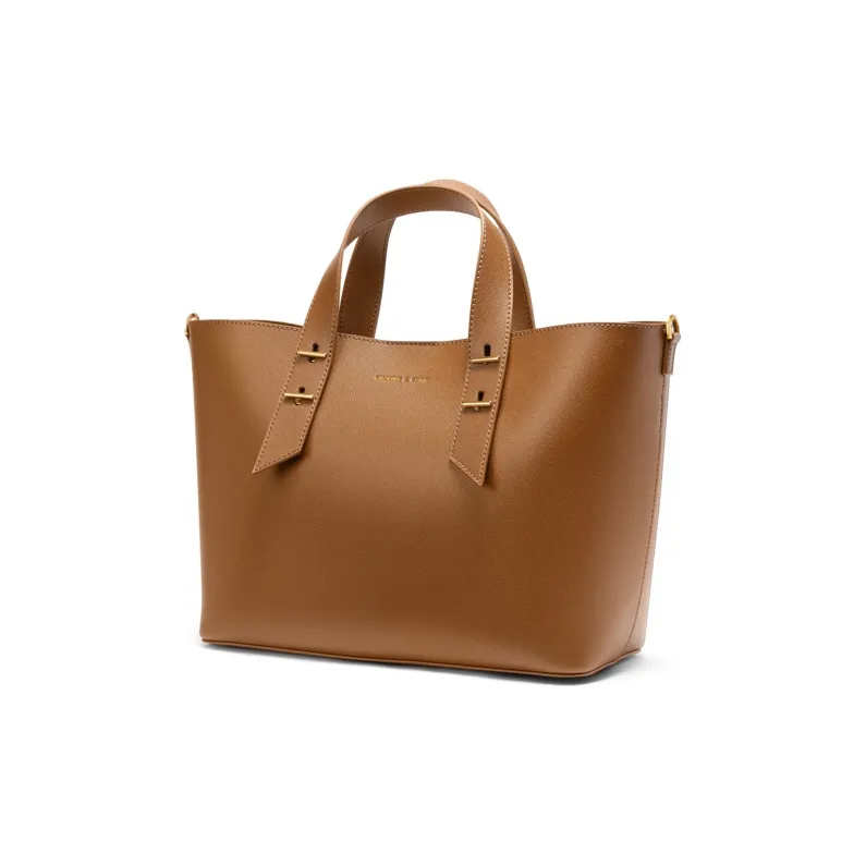CHARLES&KEITH PU Tote Bag, Shoulder Bag, Handbag Tubas Women's Chocolate/Light Gray/Light Gray-1