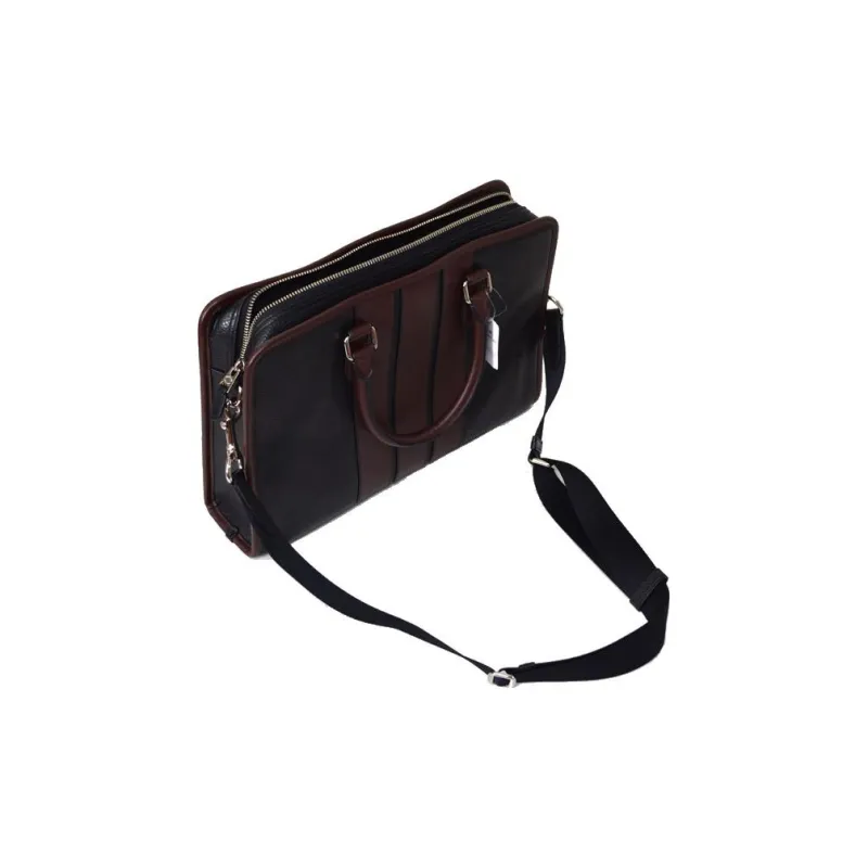 COACH Bond Pebbled Leather Briefcase Shoulder Bag Crossbody Bag Handbag Men's Black & Blood Red-1
