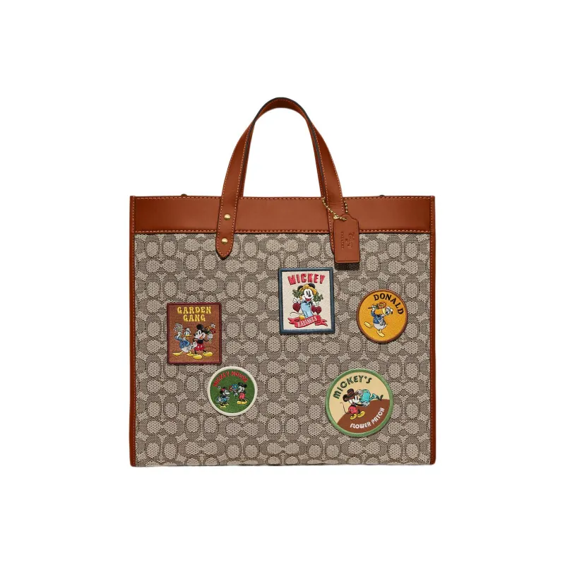 COACH Disney Collaboration Field Iconic Fabric Jacquard And Glove Tanned Leather Handbag Tubas Men's Brown-0