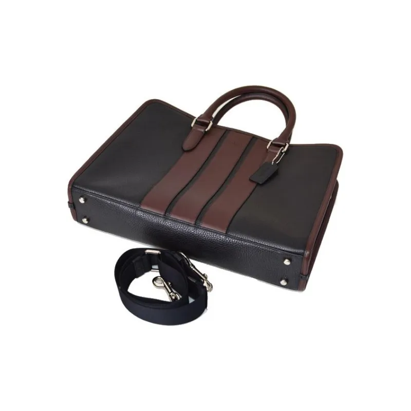 COACH Bond Pebbled Leather Briefcase Shoulder Bag Crossbody Bag Handbag Men's Black & Blood Red-2