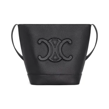 CELINE Cuir Triomphe Grained Calfskin Bucket Bags Shoulder Bag Crossbody Bag Small Size Women's Black
