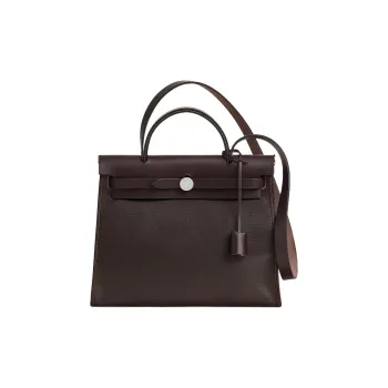 HERMES Herbag Zip Berline Waterproof Canvas Handbag Crossbody Bag Regular Unisex Ebony