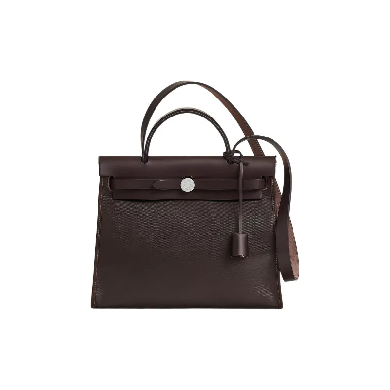 HERMES Herbag Zip Berline Waterproof Canvas Handbag Crossbody Bag Regular Unisex Ebony-0