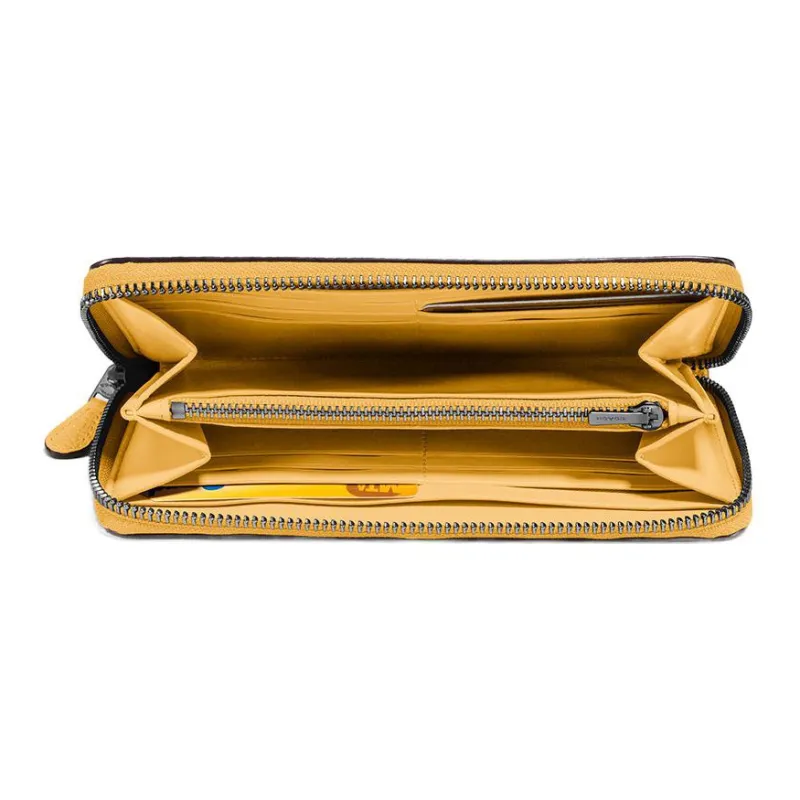 COACH Accordion Zip Synthetic Leather With Grain Texture Long Zip Closure Wallet Small Size Women's Lemon-1