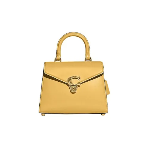 COACH Top Handle Cow Leather Handbag Shoulder Bag Crossbody Bag Medium Size Women's Yellow