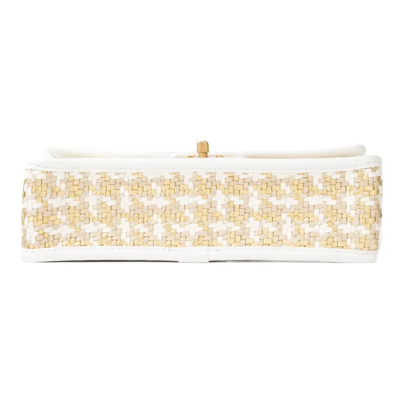 CHANEL 23C Early Spring Lambskin Flap Bag, Crossbody Bag, Shoulder Bag Medium Size Women's Gold & White-3