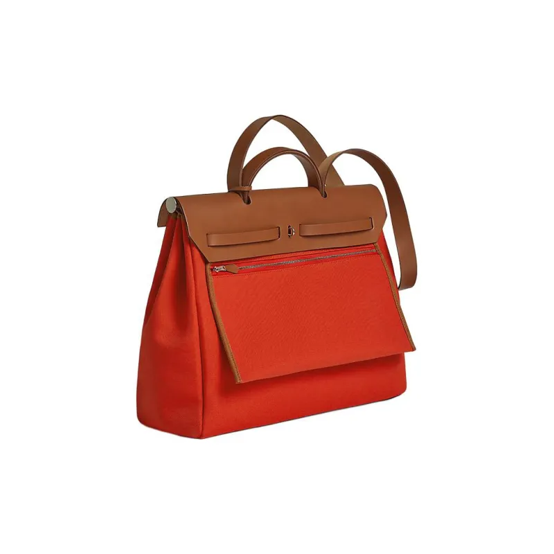 HERMES Herbag Zip Canvas With Leather Canvas Bag Handbag Crossbody Bag Women's Mechanical Orange/Light Tawny-2