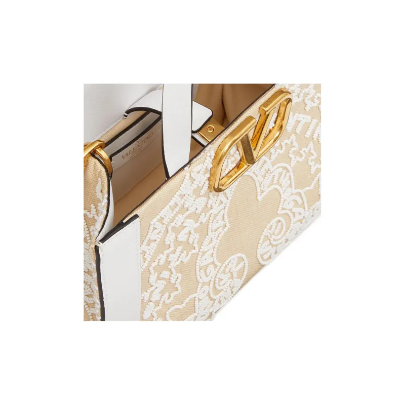 Valentino Vlogo Embroidery With Grass And Leather Trim Shoulder Bag, Crossbody Bag, Handbag Trumpets Women's White-6