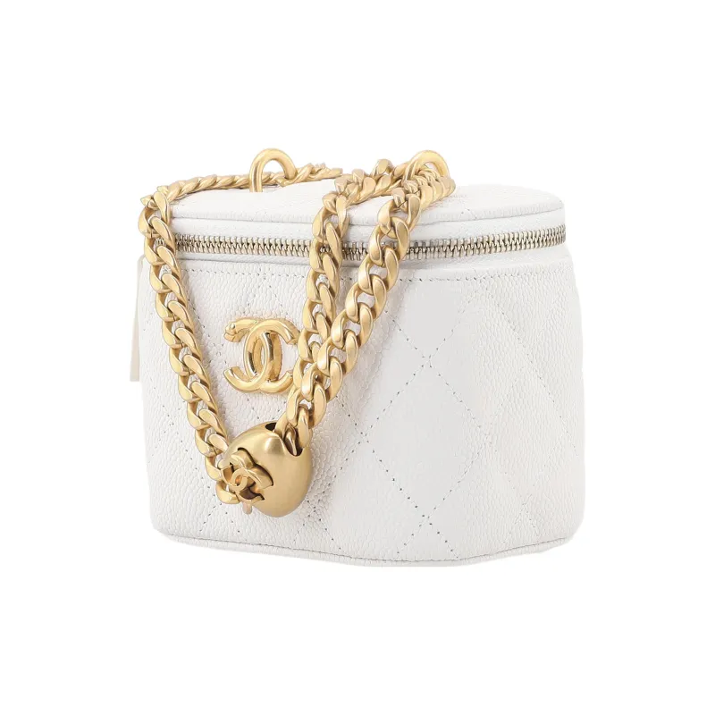 CHANEL 23P SS Grain Embossed Cow Leather Box Bag, Shoulder Bag, Crossbody Bag Trumpets Women's White-1