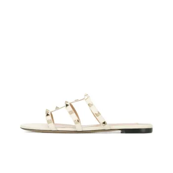 Valentino Rockstud Slide Slippers Women's White