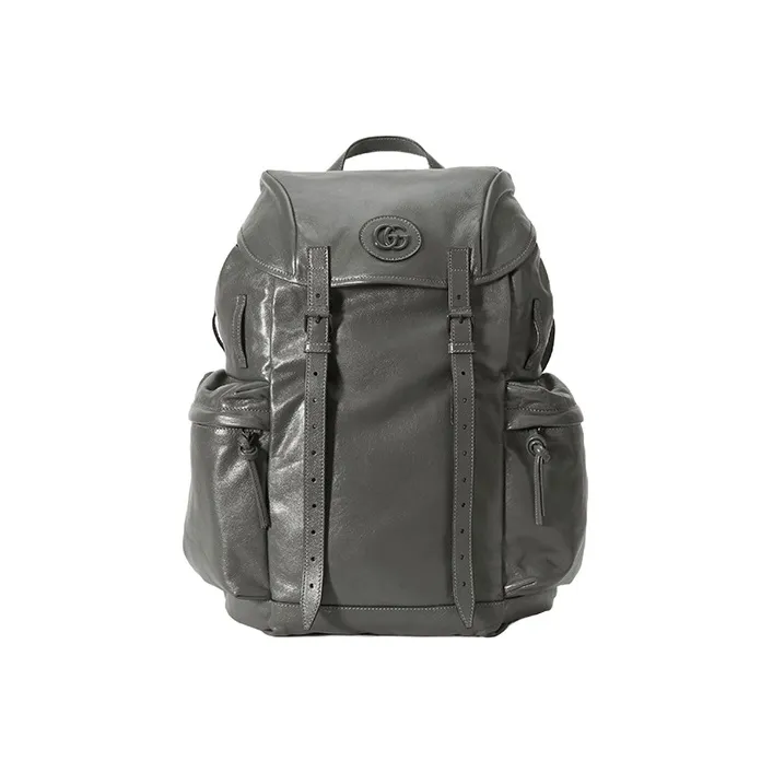 GUCCI Leather Backpack Men's Gray-0