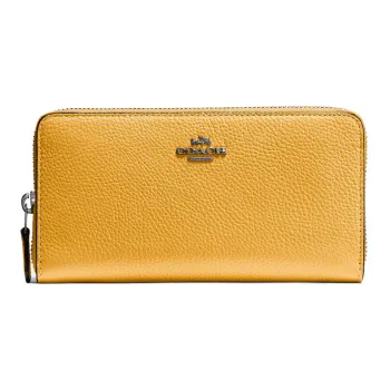COACH Accordion Zip Synthetic Leather With Grain Texture Long Zip Closure Wallet Small Size Women's Lemon