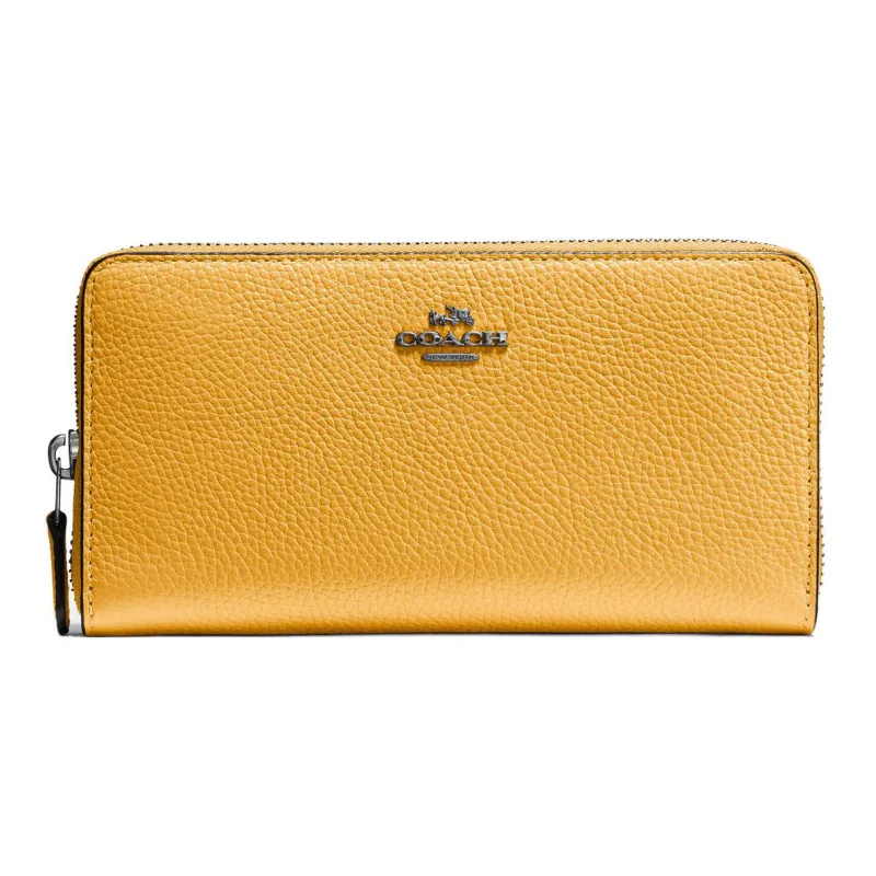 COACH Accordion Zip Synthetic Leather With Grain Texture Long Zip Closure Wallet Small Size Women's Lemon-0