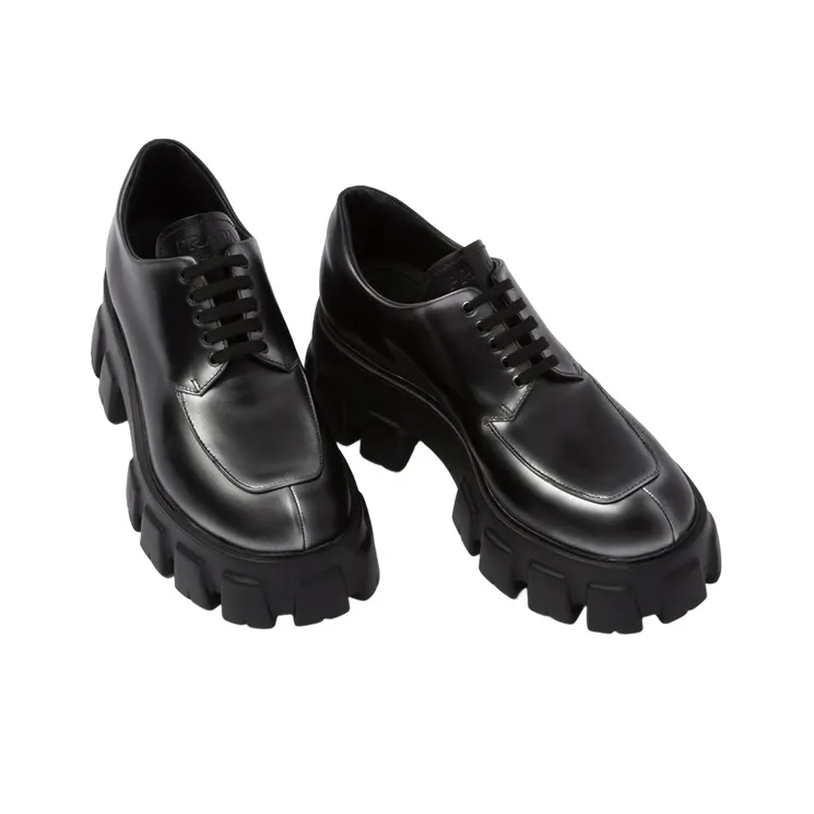 PRADA Moonlith Brushed Leather Lace-up Shoes-3