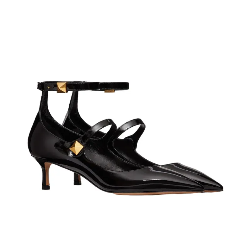 Valentino TIPTOE Slim Heel Mid Low Heel Shoes Women's Black-2