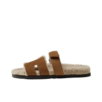 HERMES Chypre Sandal Brun Fume Suede Woolskin M