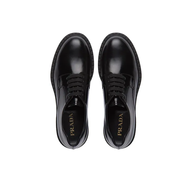 PRADA Brushed Leather Derby Shoes-3