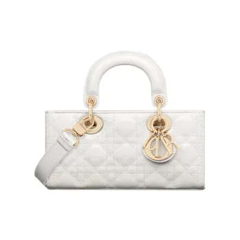 DIOR Lady D-JOY Patent Leather Cowhide Daisie Bag Shoulder Bag Crossbody Bag Handbag Small Size Women's Milk White