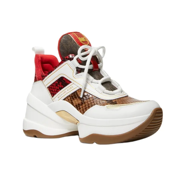 MICHAEL KORS Olympia Low-Top Platform Shoes Women's White Red-2