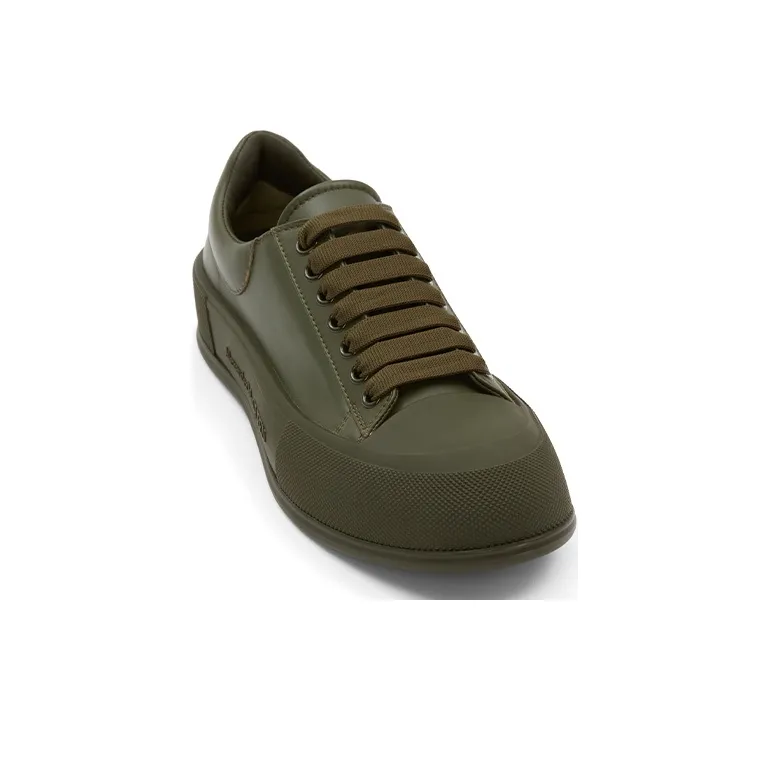 Alexander McQueen Leather Deck Plimsoll Khaki-2
