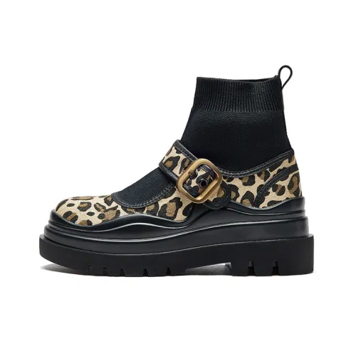 Joy&Mario Ankle Boots Women's High-Top Leopard