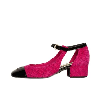 CHANEL Chunky Heel Mary Jane Shoes Women's Rose Red