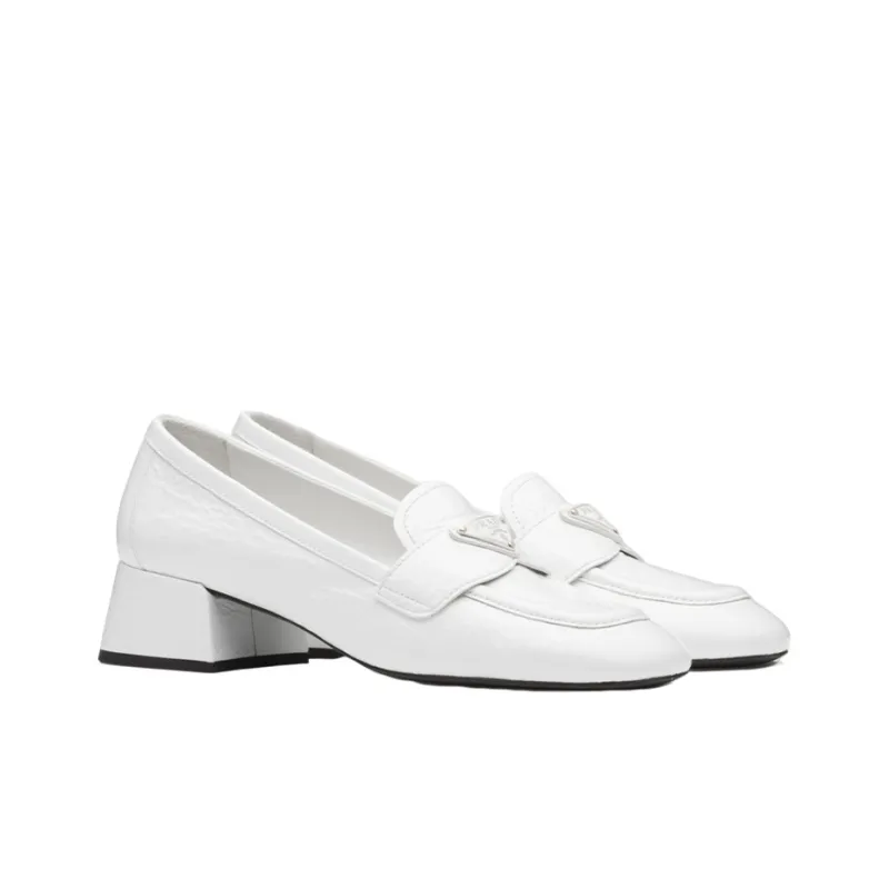 PRADA Block Heel Mary Jane Shoes Women's White-2
