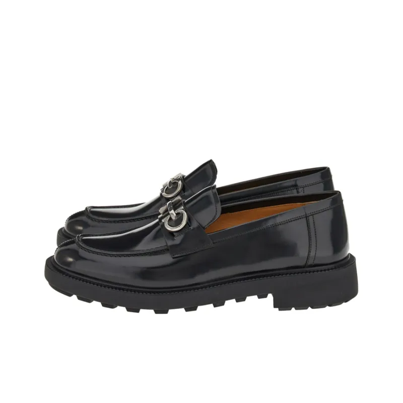 FERRAGAMO Gancini-plaque Leather Loafers-1