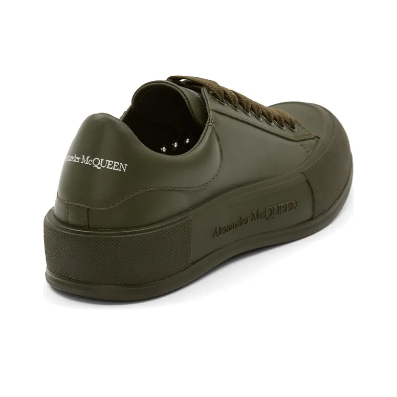 Alexander McQueen Leather Deck Plimsoll Khaki-3