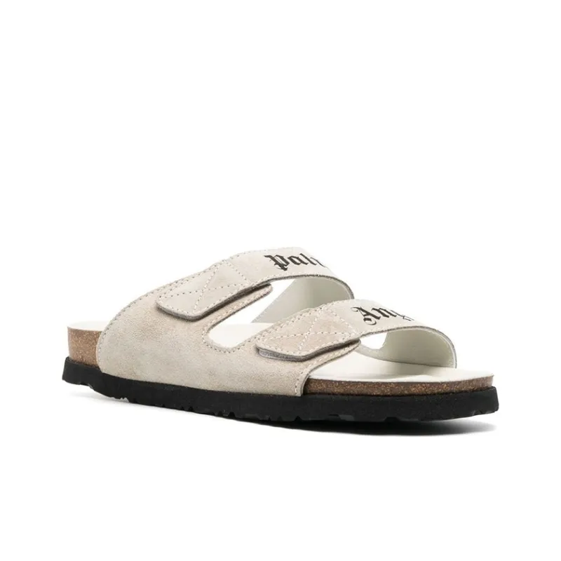 PALM ANGELS Logo Print Slide Sandals White-2