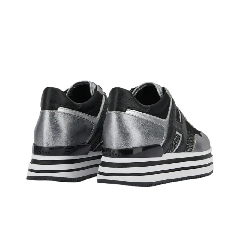 HOGAN H222 Mid Top Platform Shoes Women's Black Silver-2