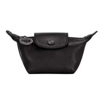 LONGCHAMP Le Pliage Xtra Large Cow Leather Coin Purses Wallets Men's Black