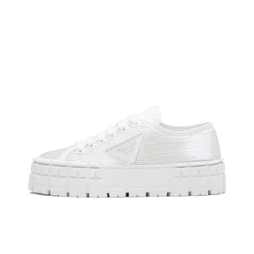 PRADA Double Wheel Sneakers Sequins White Women's