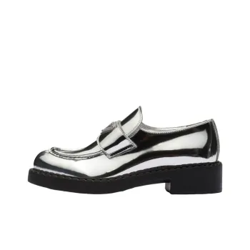 PRADA Metallic 50mm Loafers Silver Leather Women's
