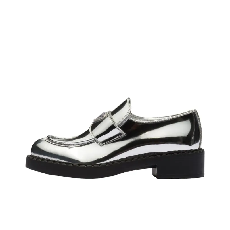 PRADA Metallic 50mm Loafers Silver Leather Women's-0
