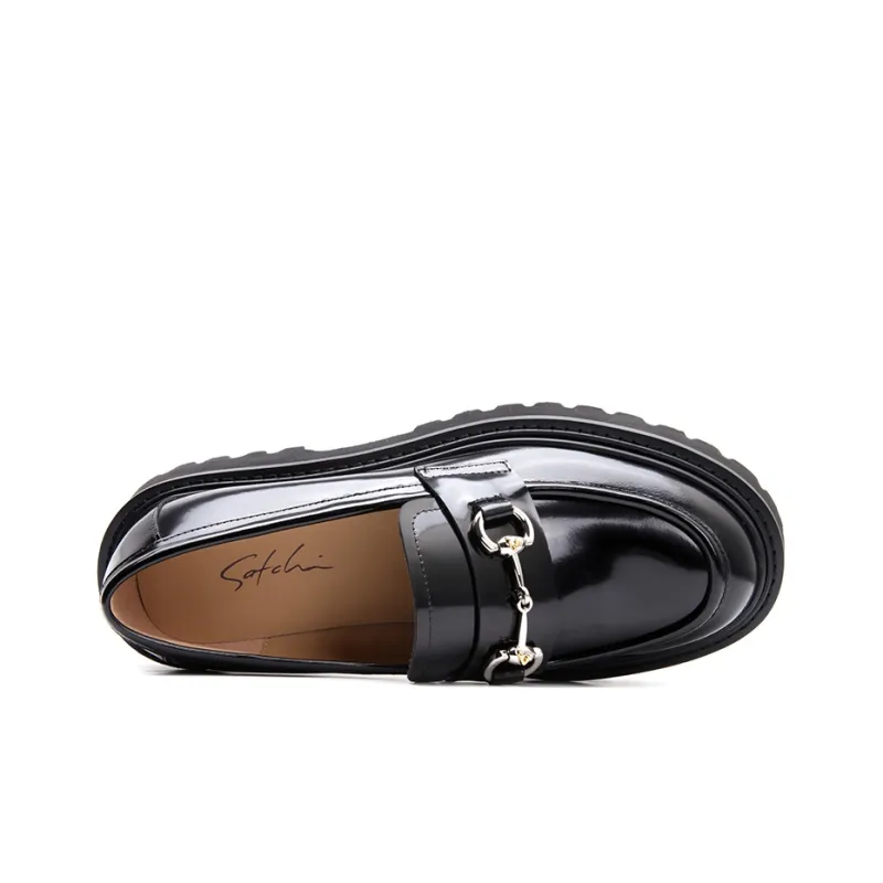 Satchi Casual Leather Shoes Women's Black-3