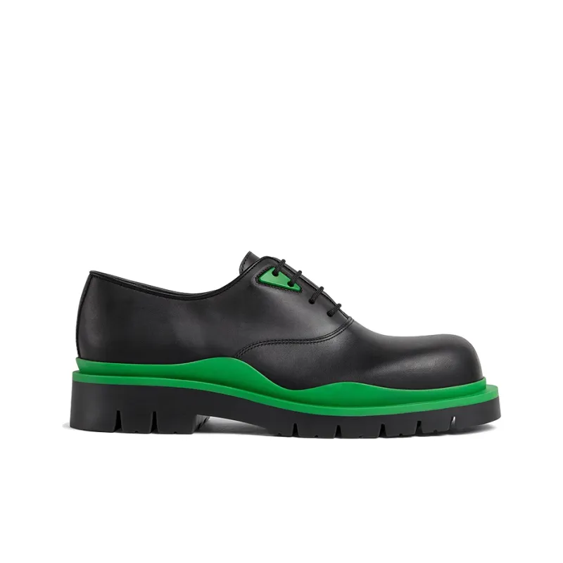 Bottega Veneta Tire Lace Up Leather Shoe Black Green-1
