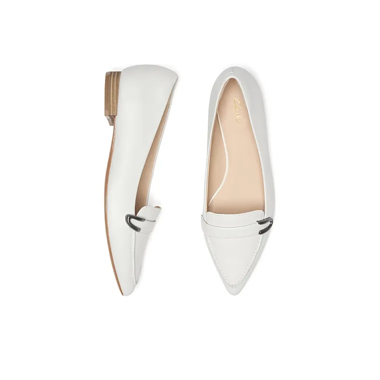 Clarks Flat Mary Jane Shoes Women's White-3