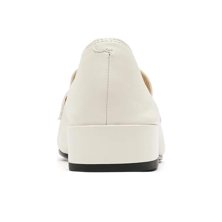 Clarks Chunky Heel Loafers Women's White-2