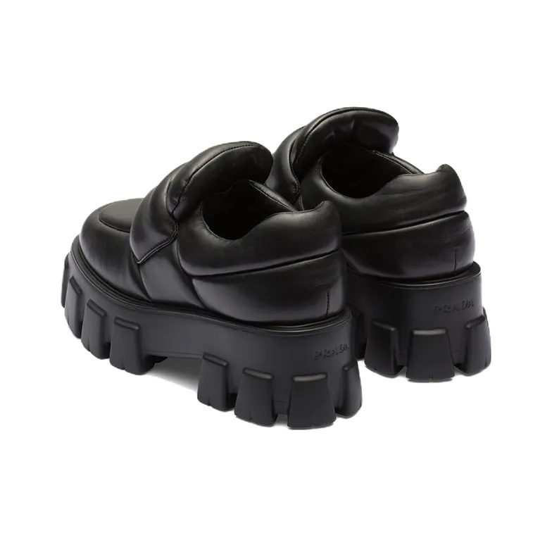 PRADA Soft Padded 55mm Loafers Black Nappa Leather Women's-3