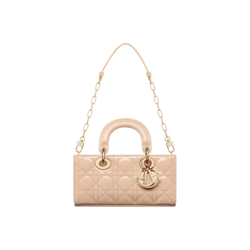 DIOR Lady D-JOY Patent Leather Cowhide Daisie Bag Shoulder Bag Crossbody Bag Handbag Small Size Women's Sand Pink-4