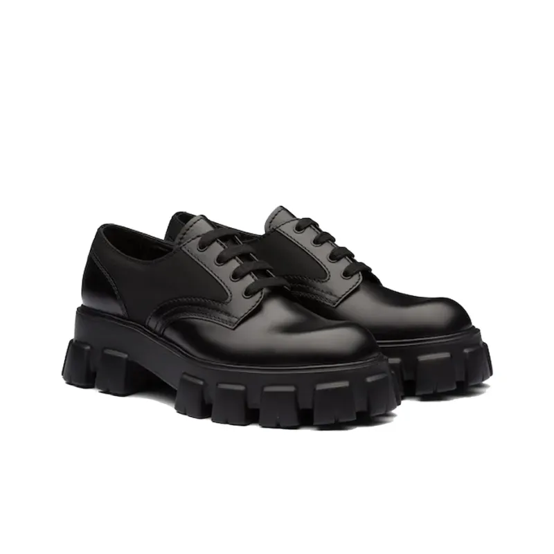 PRADA Monolith Brushed Leather And Nylon Lace Up 'Black'-2