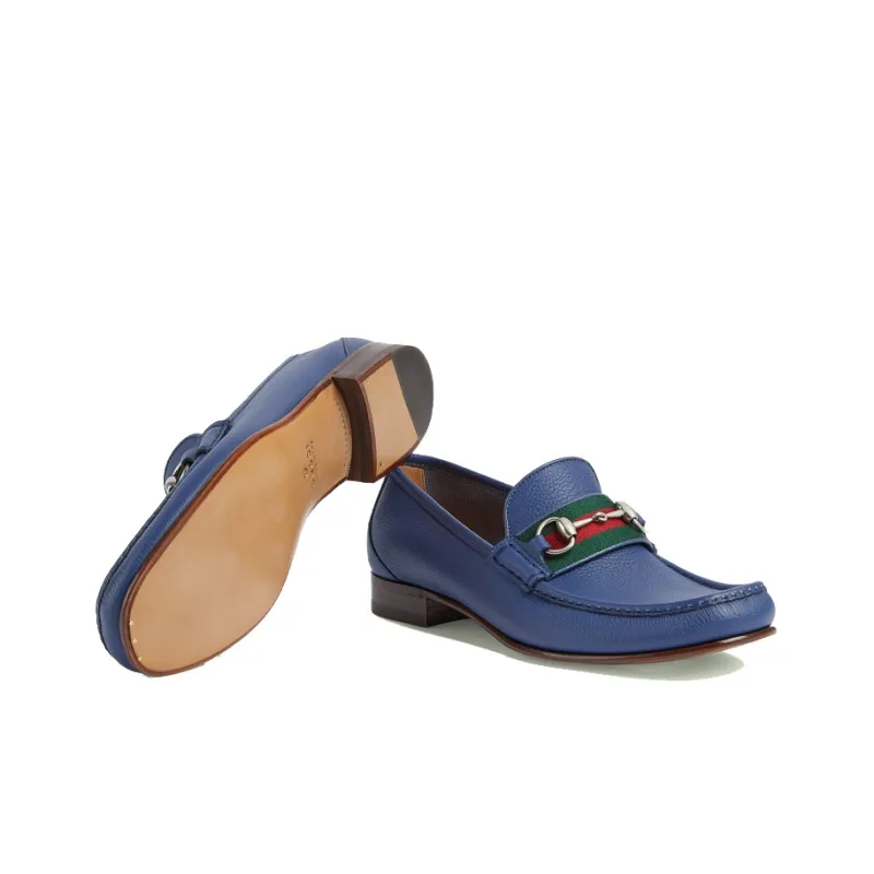 GUCCI Web Stripe Horsebit Loafer 'Washed Indigo'-3