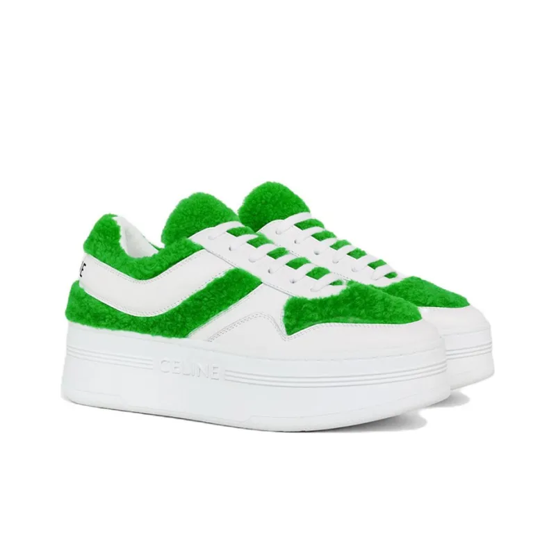 CELINE Block Platform Shoes Women's White Green-2