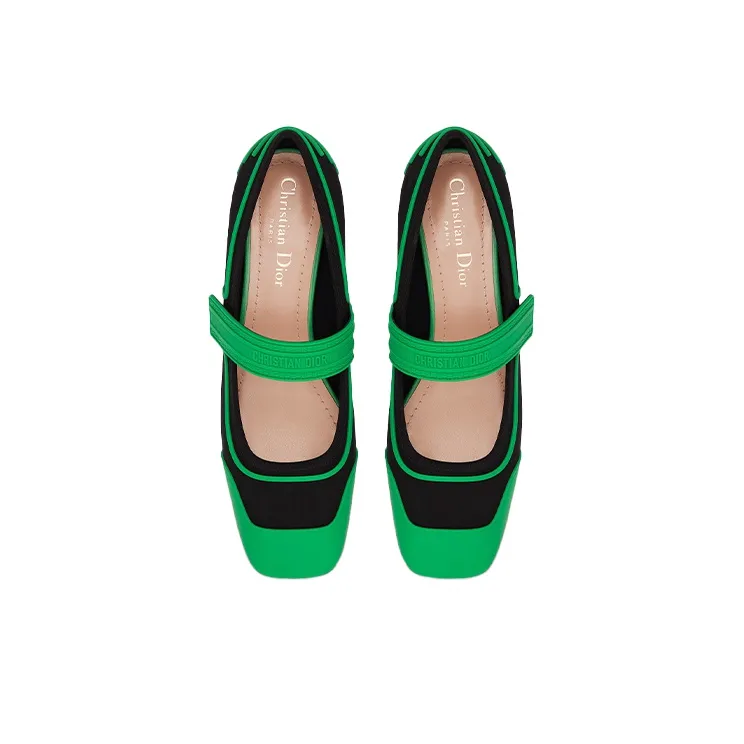 DIOR Roller Block Heel Mary Jane Shoes Women's Black Green-3