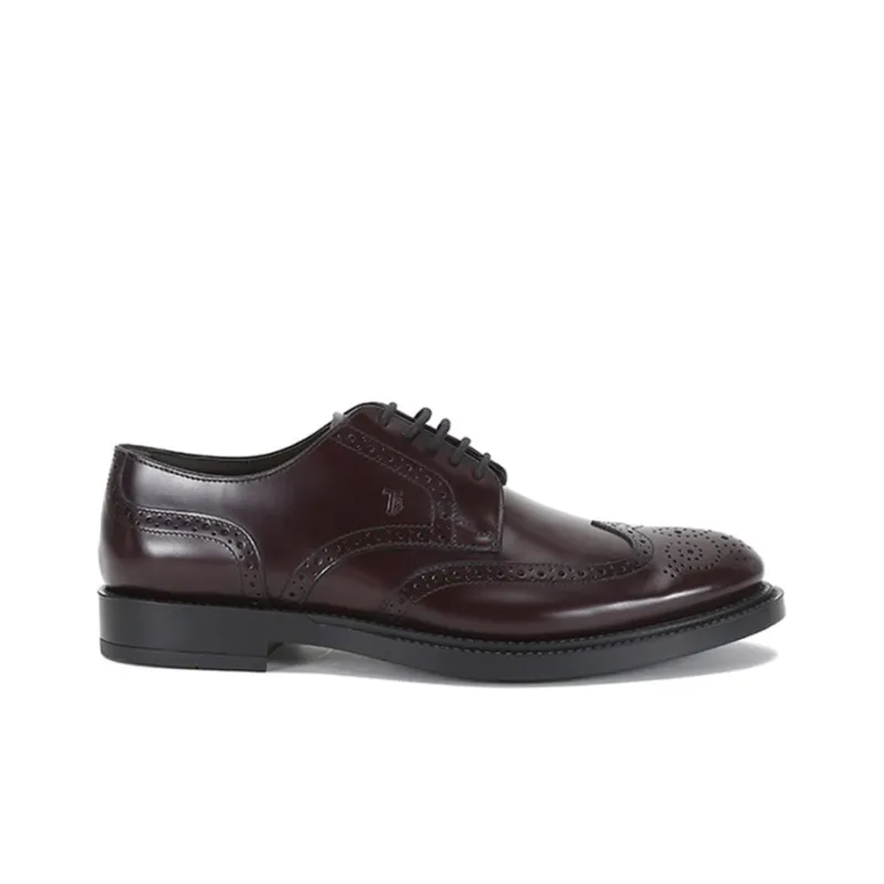 TOD'S Leather Derby Shoes Men's Brown Red-1